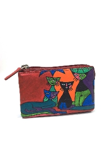 Monedero de Gatos Artesanal en Rojo belmonte Piel
