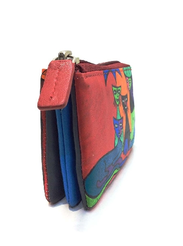 Monedero de Gatos Artesanal en Rojo belmonte Piel
