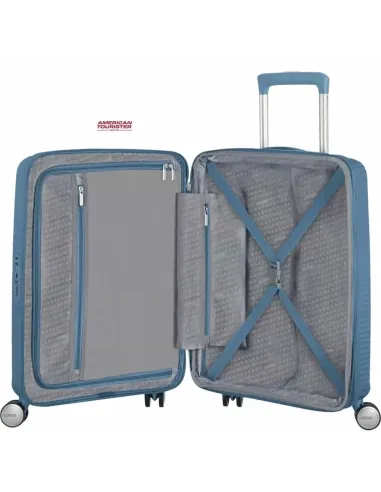 Maleta soundbox Stone Blue 55 cm American Tourister abierta