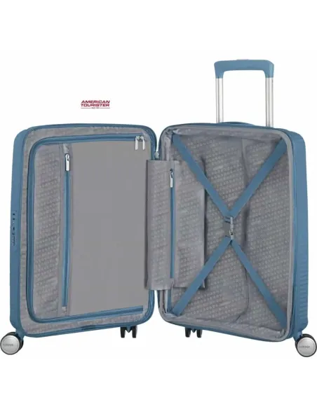 Maleta soundbox Stone Blue 55 cm American Tourister abierta
