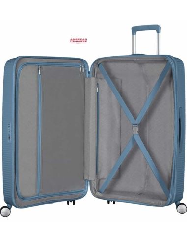 Maleta mediana american tourister soundbox stone blue abierta