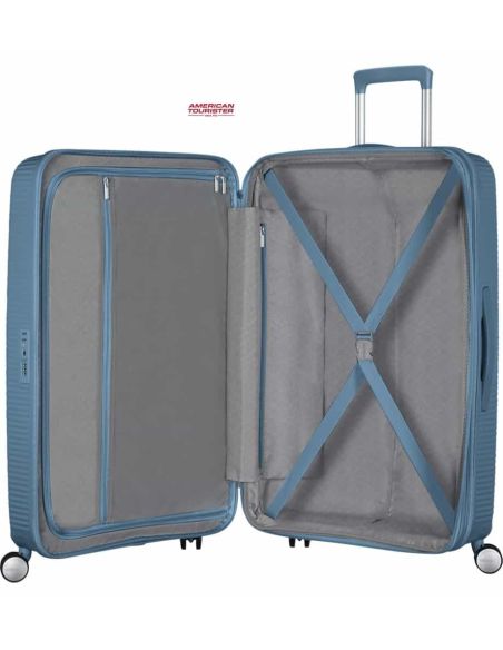 Maleta mediana american tourister soundbox stone blue abierta