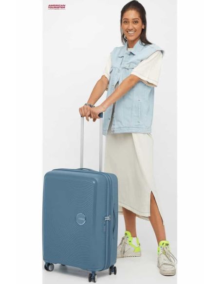 Maleta mediana american tourister soundbox stone blue diseño original