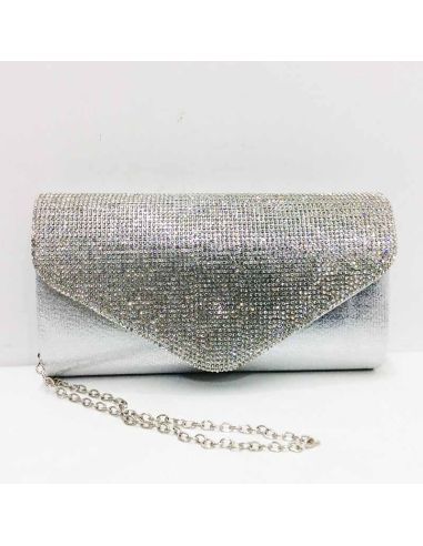 Bolso de Fiesta Plata con Solapa Original y Asa Extraíble de Cadena