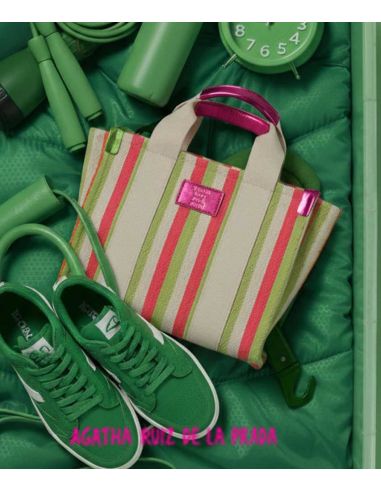 Bolso tote tejido líneas Agatha Ruiz de la Prada Fucsia tumbado