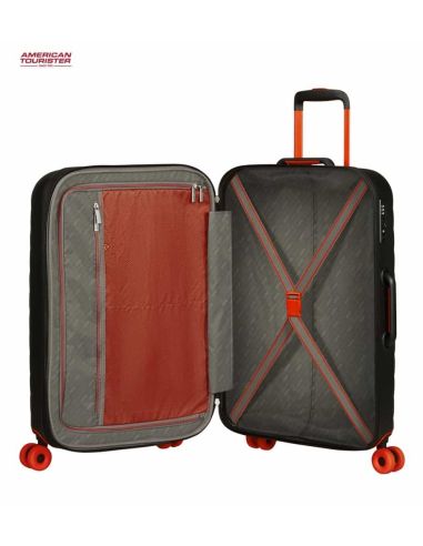 Maleta mediana American Tourister Neovibe negra y naranja | Resistente y original
