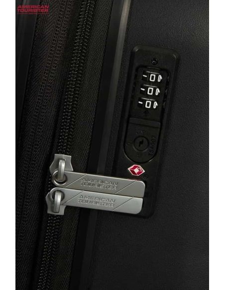 Maleta mediana American Tourister Neovibe negra y naranja | Resistente y original