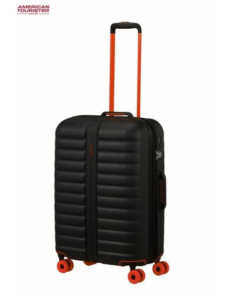 Maleta mediana American Tourister Neovibe negra y naranja | Resistente y original