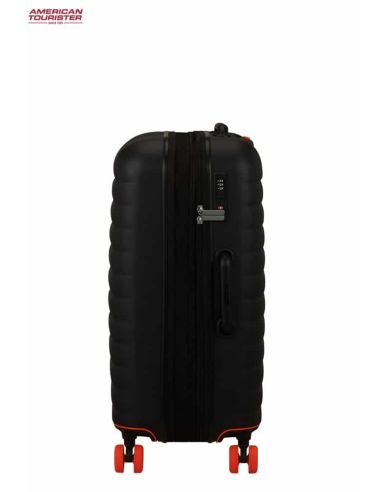 Maleta mediana American Tourister Neovibe negra y naranja | Resistente y original