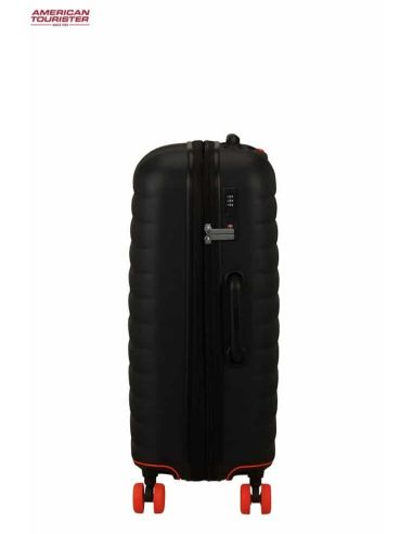 Maleta mediana American Tourister Neovibe negra y naranja | Resistente y original
