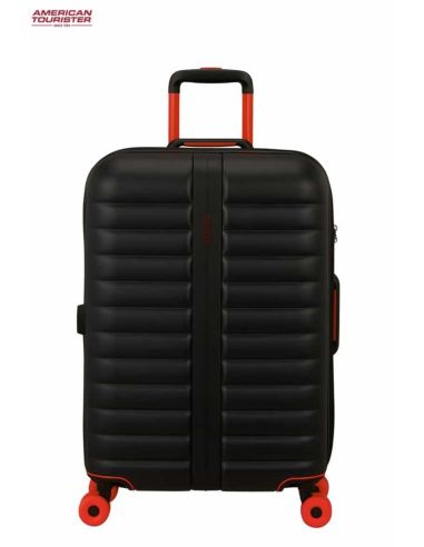Maleta mediana American Tourister Neovibe negra y naranja | Resistente y original