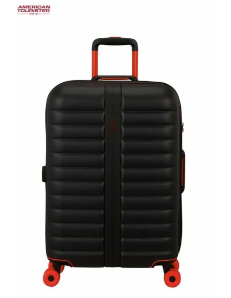 Maleta mediana American Tourister Neovibe negra y naranja | Resistente y original