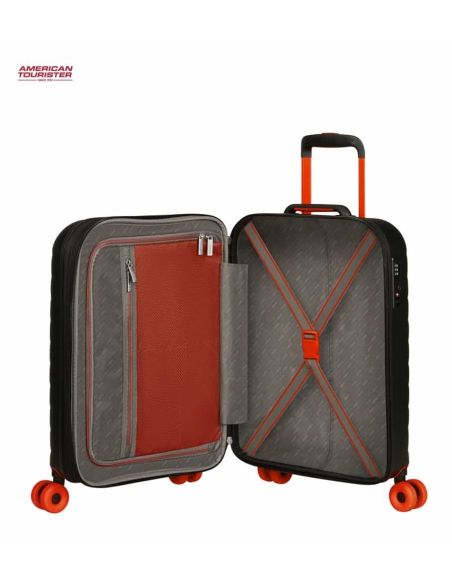 Maleta cabina American Tourister Neovibe negra y naranja | Original y resistente