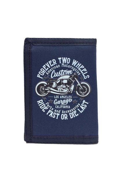 Cartera hombre Velcro decorada moto azul