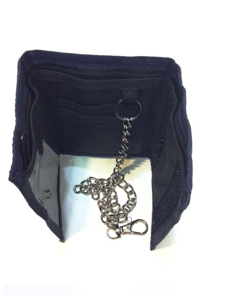 Cartera hombre juvenil nylon velcro lisa con cadena seguridad