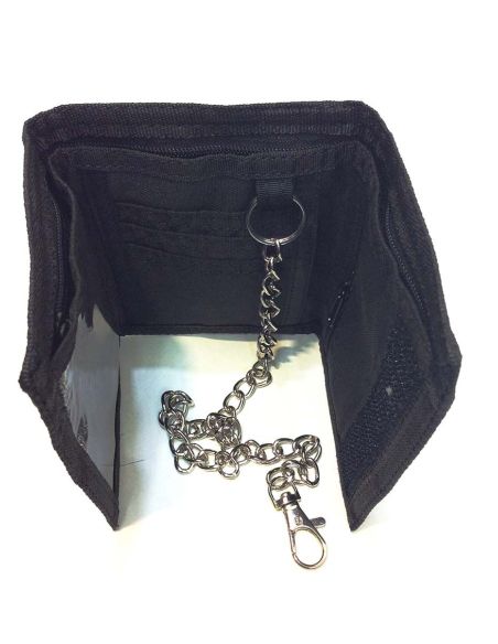 Cartera hombre juvenil nylon velcro lisa con cadena seguridad