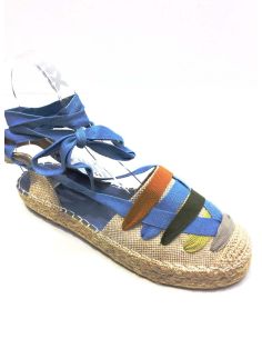 Alpargatas Yute Mujer Beige Azul Sin Cuña | Baratas Verano