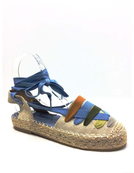 Alpargatas Yute Mujer Beige Azul Sin Cuña | Baratas Verano
