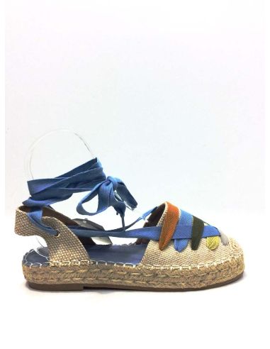 Alpargatas Yute Mujer Beige Azul Sin Cuña | Baratas Verano