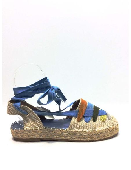 Alpargatas Yute Mujer Beige Azul Sin Cuña | Baratas Verano