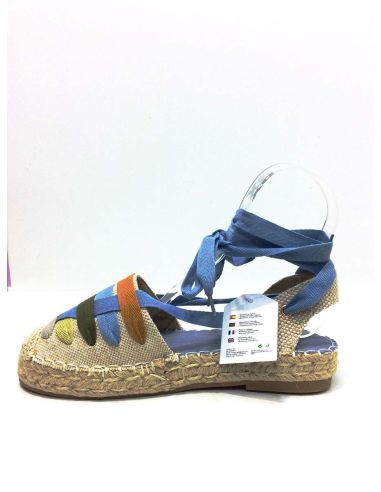 Alpargatas Yute Mujer Beige Azul Sin Cuña | Baratas Verano