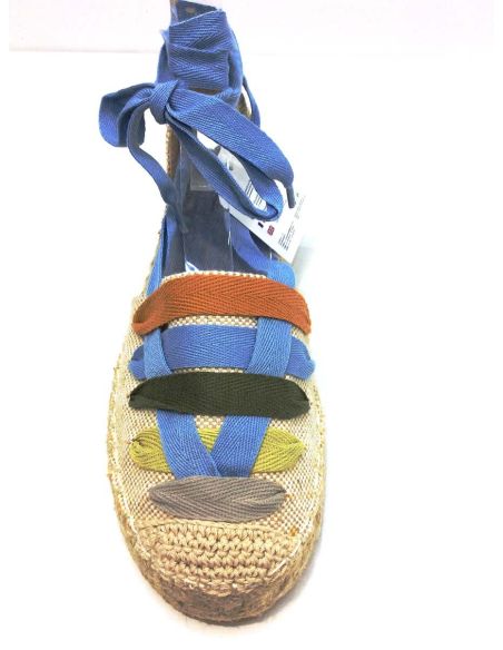 Alpargatas Yute Mujer Beige Azul Sin Cuña | Baratas Verano