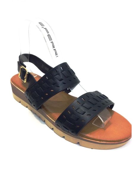 Sandalias Mujer Cuña Baja Negras | Cómodas Verano