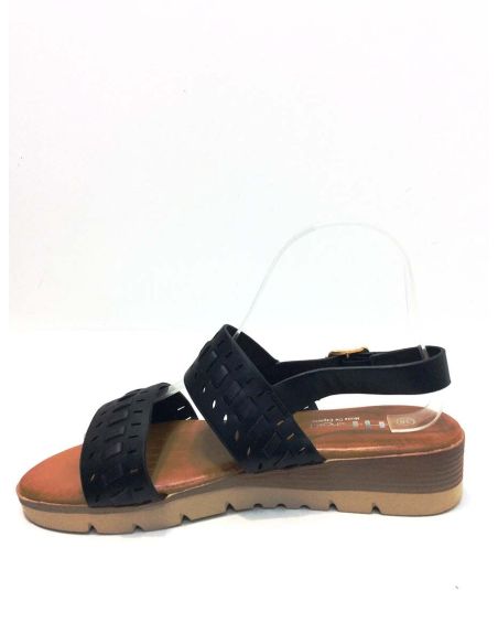 Sandalias Mujer Cuña Baja Negras | Cómodas Verano