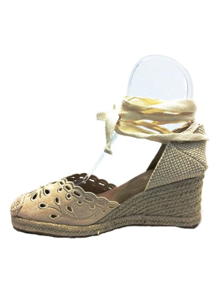 Sandalias Cuña Yute Mujer Beige | Media-Alta y Baratas