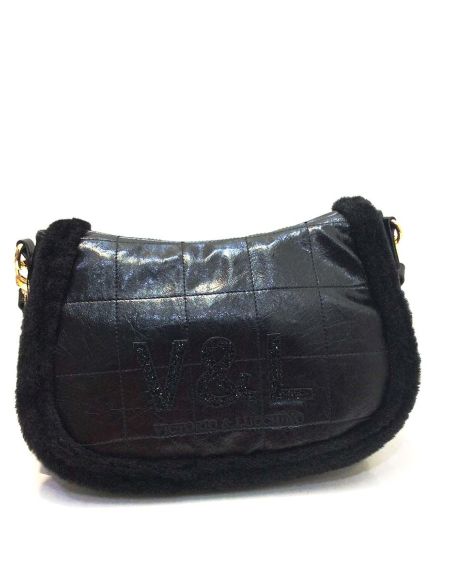 Bolso Bandolera Laurel Victorio & Lucchino | Negro y Cuero