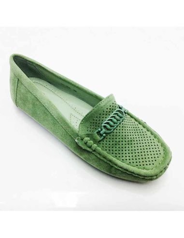 Mocasin para Mujer en color Verde acabado picado