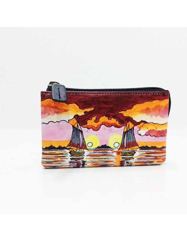 Monedero de piel XL Belmonte Paisaje y Barcos Negro