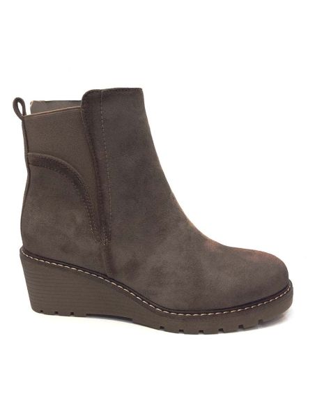Botin mujer Piel vuelta con cuña en Khaki