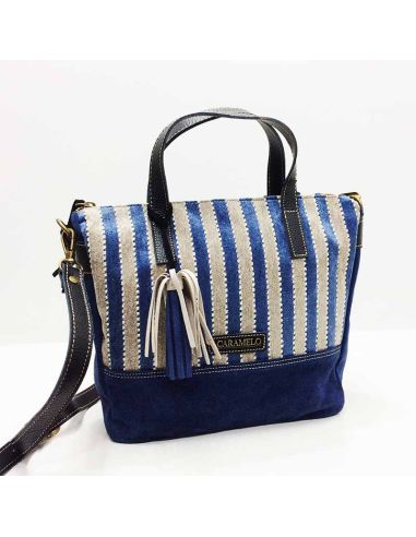 Bolso bowling de Caramelo Franjas en Azul