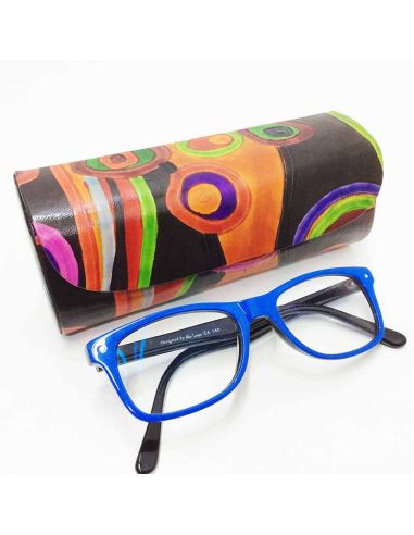 Funda para las gafas en piel decorada con Circulos Negra