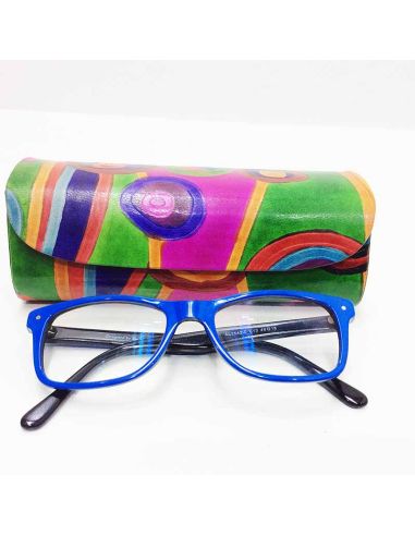 Funda para las gafas en piel decorada con Circulos Verde